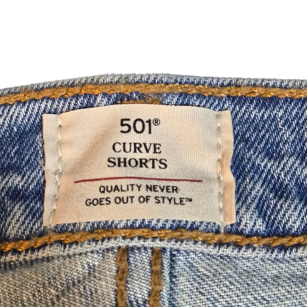 Levis 501 Curve Button Fly Distressed Denim Shorts Blue W32 High Rise Cut Offs